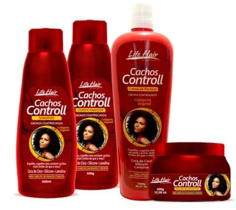 Life Hair Kit Cachos Controll Cabelos Crespos cacheado 3x500ml + Creme De Pentear 1L