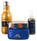Kit Banho De Ouro Sos Instantâneo Shampoo 300ml - Máscara 300g - Óleo Finalizador 60ml Hobety
