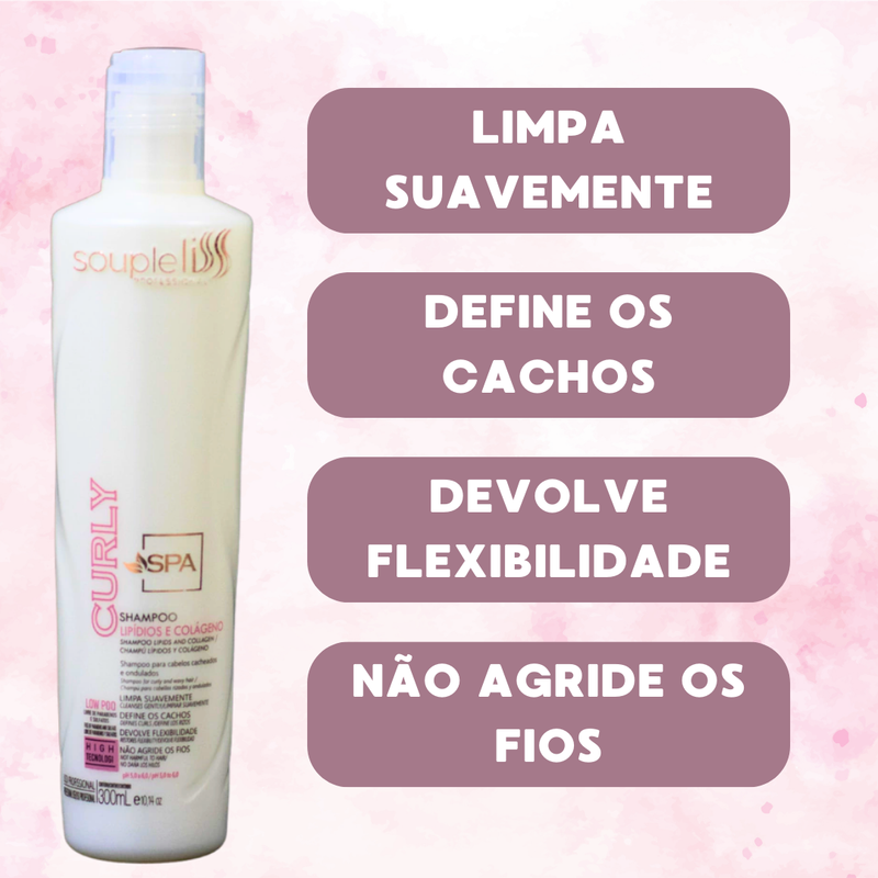 Home Care Spa Curly Shampoo, Condicionador e Ativador Soupleliss 300ml