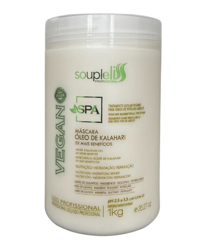 Kit Completo Profissional Óleo Kalahari Spa Vegan 3x1L + Óleo Finalizador 60ml + Leave-in 200ml Soupleliss
