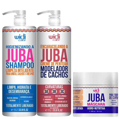 Creme De Pentear Encaracolando A Juba 1L - Shampoo Limpeza Inteligente 1L - Máscara Hidro Nutritiva 500ml Widi Care