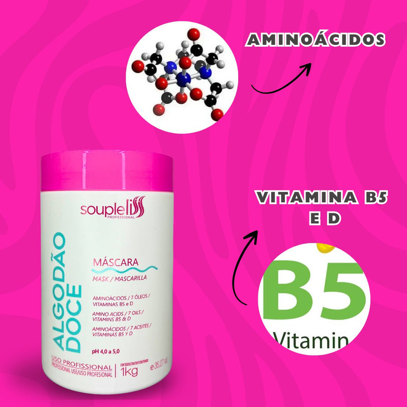 Máscara Algodão Doce Com Aminoácidos - 7 Óleos Soupleliss 1kg