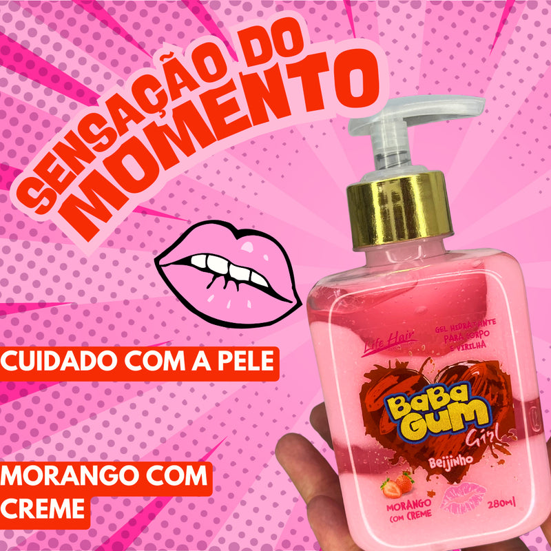 Kit 2 Gel Hidratante Beijável Corpo E Virilha Morango BabaGum Life Hair 280g