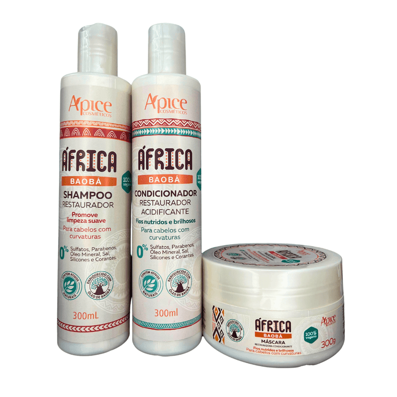 Kit África Baobá - Shampoo, Condicionador e Máscara 300ml Ápice