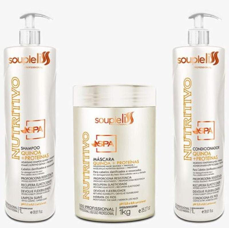 Kit SPA Nutritivo Para Cabelos Danificados Quebradiços Soupleliss 1L