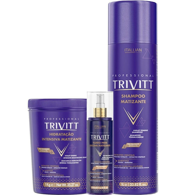 Itallian trivitt Kit Shampoo 1litro + Máscara Matizadora 1kg + Spray Matizador 200ml