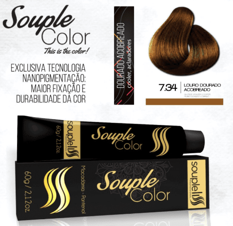 Coloração 7.34 Louro Dourado Acobreado Color SoupleLiss 60gr