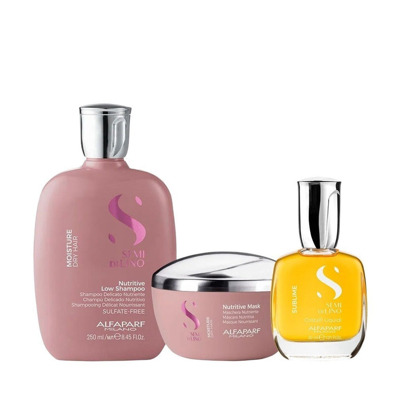 Kit Moisture Nutritive Shampoo 250ml - Máscara 200ml - Cristalli Liquid 15ml Alfaparf Semi Di Lino