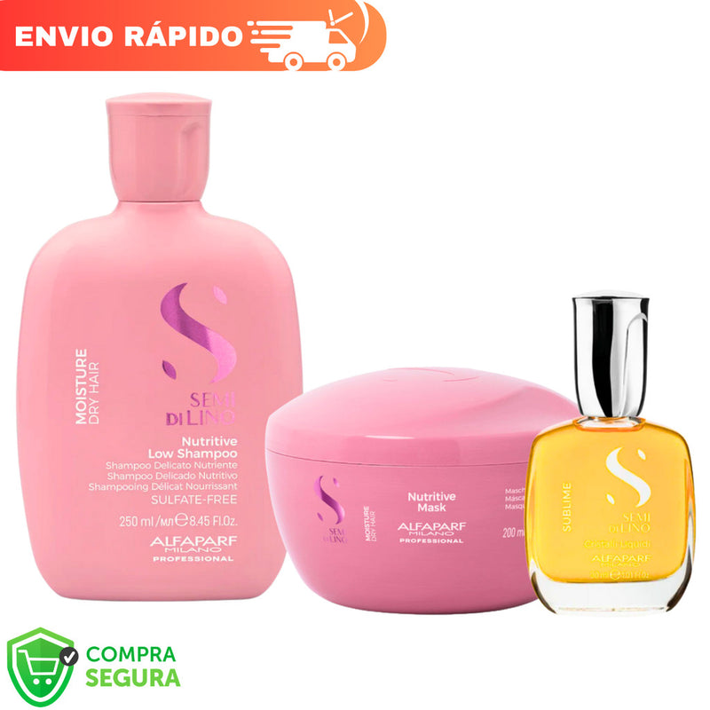 Kit Moisture Nutritive Shampoo 250ml - Máscara 200ml - Cristalli Liquid 15ml Alfaparf Semi Di Lino
