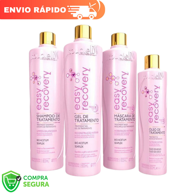 Kit Tratamento Reconstrução Shampoo + Gel + Máscara + Oléo Easy Recovery SoupleLiss