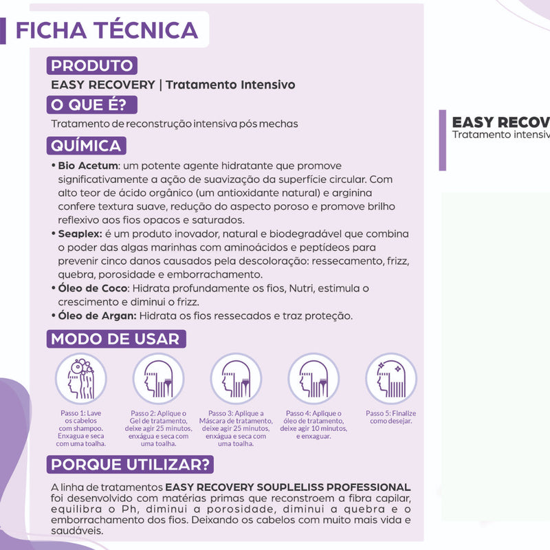 Kit Tratamento Reconstrução Shampoo + Gel + Máscara + Oléo Easy Recovery SoupleLiss